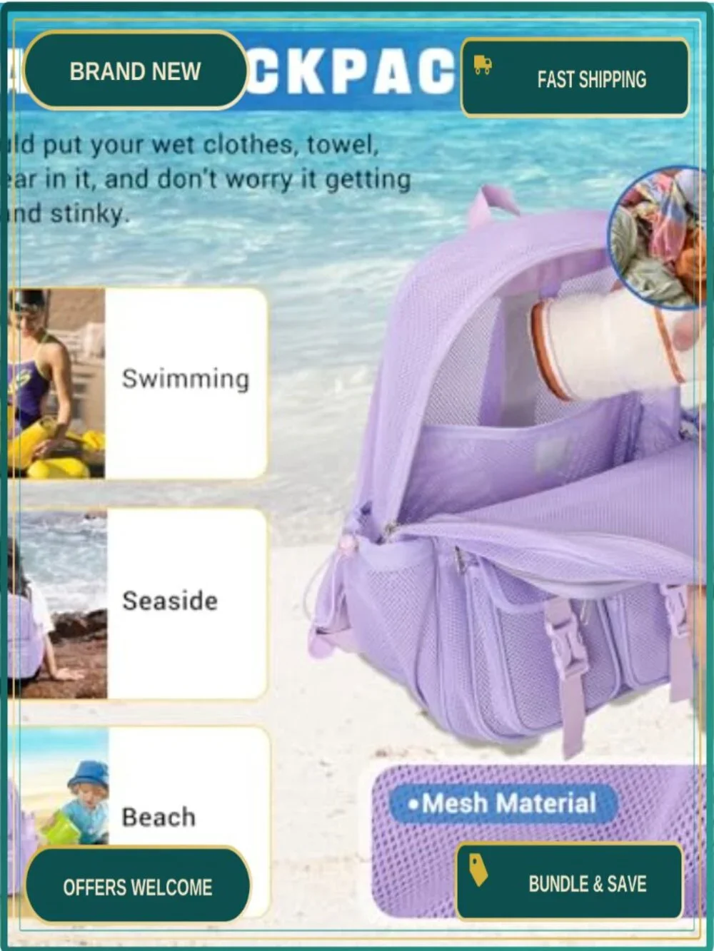 Heavy Duty Mesh Backpack for School Beach Sports Travel See Through Net Bookbag